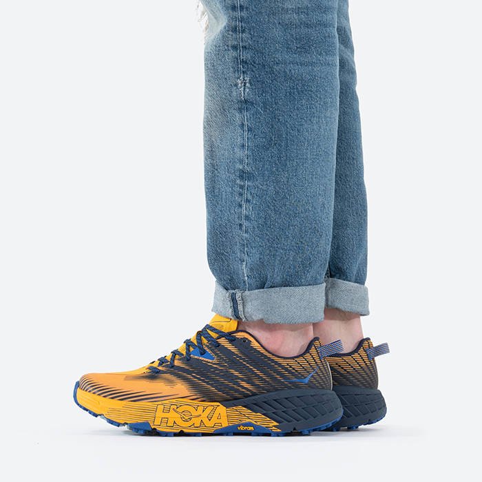 Hoka One One M Speedgoat 4 - Men's Running Shoes - Navy Blue/Blue/Yellow - UK 056WTVMAU
